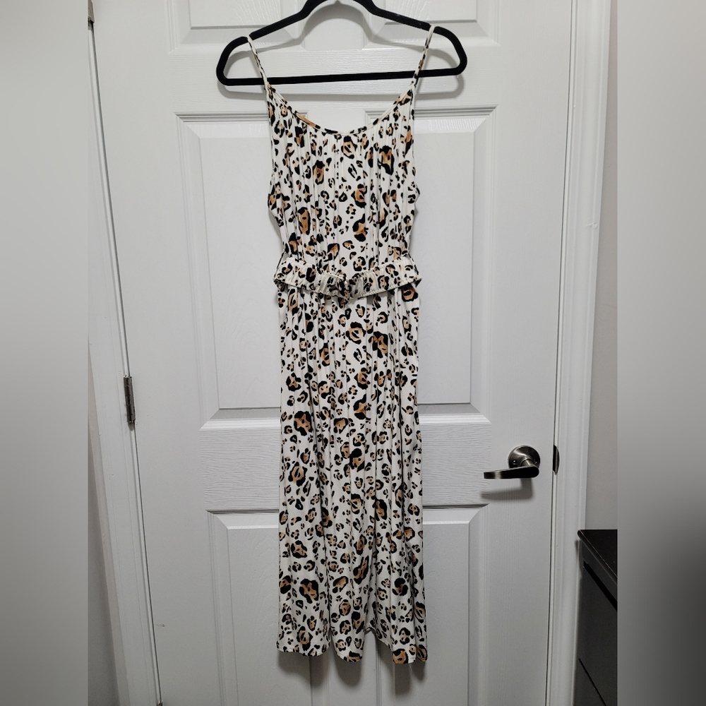 Corey Lynn Calter Arabella Midi Sundress Leopard Print Sleeveless Spaghetti Stra